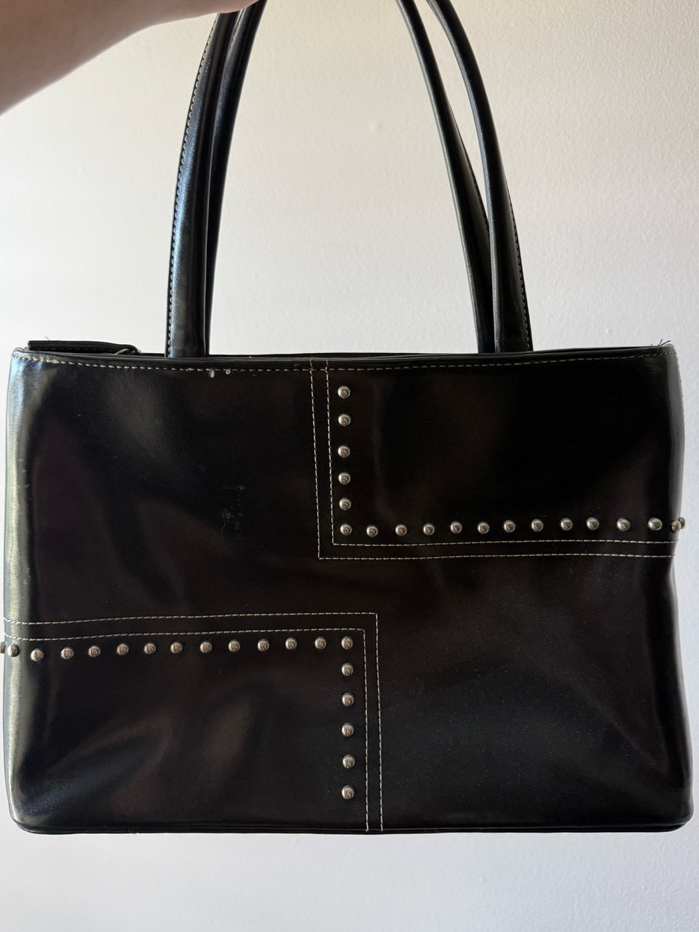 Black Studded Shoulder Bag with Double Handles